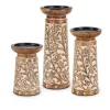 Kirkland's Home Carved Wood Floral Pillar Candle Holders, Set Of 3- Candle Holders
