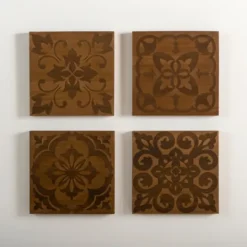 Kirkland's Home Carved Wood Patterned Wall Plaques, Set Of 4- Wall Plaques