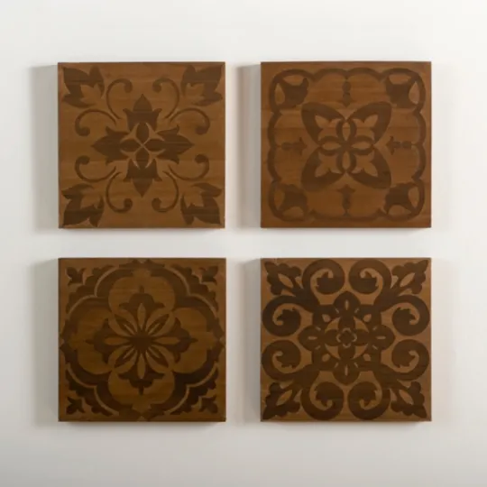 Kirkland's Home Carved Wood Patterned Wall Plaques, Set Of 4- Wall Plaques