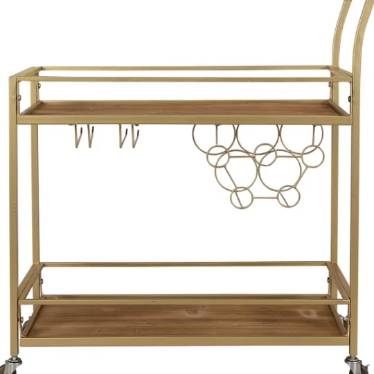 Kirkland's Home Celeste Gold Metal And Wood Bar Cart- Kitchen Islands & Bar Carts