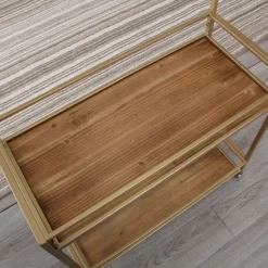 Kirkland's Home Celeste Gold Metal And Wood Bar Cart- Kitchen Islands & Bar Carts
