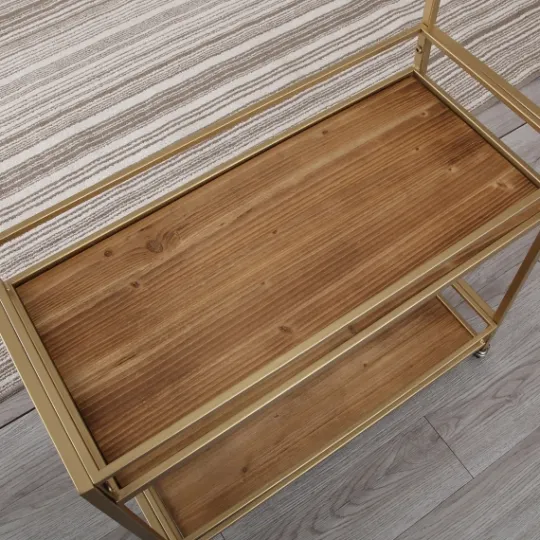 Kirkland's Home Celeste Gold Metal And Wood Bar Cart- Kitchen Islands & Bar Carts