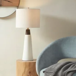 Kirkland's Home Ceramic And Wood Cone Table Lamp- Table Lamps