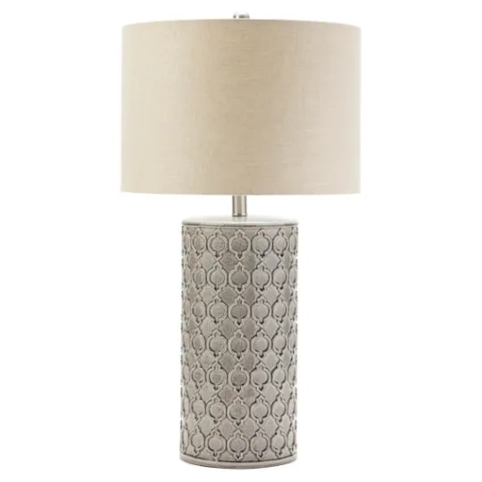 Kirkland's Home Ceramic Embossed Geometric Table Lamp- Table Lamps