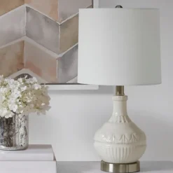 Kirkland's Home Ceramic Embossed Table Lamp- Table Lamps