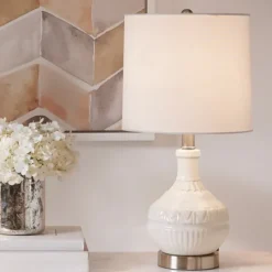 Kirkland's Home Ceramic Embossed Table Lamp- Table Lamps