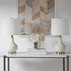 Kirkland's Home Ceramic Embossed Table Lamp- Table Lamps
