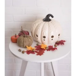 Kirkland's Home Ceramic Leaf Pre-Lit Pumpkin Lantern- Lanterns