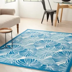 Kirkland's Home Cerulean Botanical Shells Outdoor Area Rug, 5X7- Outdoor Rugs