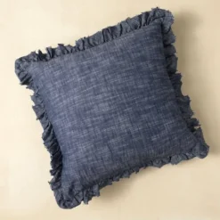 Kirkland's Home Chambray Ruffle Navy Throw Pillow- Pillows