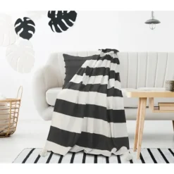 Kirkland's Home Charcoal And White Striped Cotton Throw- Blankets & Throws
