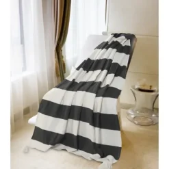 Kirkland's Home Charcoal And White Striped Cotton Throw- Blankets & Throws