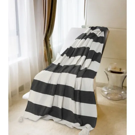 Kirkland's Home Charcoal And White Striped Cotton Throw- Blankets & Throws