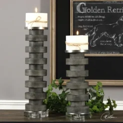 Kirkland's Home Charcoal Concrete 2-Pc. Candle Holder Set- Candle Holders