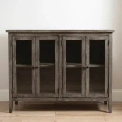 Kirkland's Home Charcoal 4-Door Windowpane Wooden Cabinet- Cabinets & Sideboards