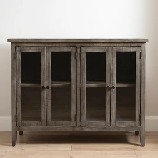 Kirkland's Home Charcoal 4-Door Windowpane Wooden Cabinet- Cabinets & Sideboards