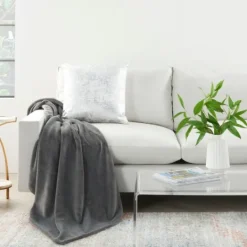 Kirkland's Home Charcoal Faux Sheared Mink Throw- Blankets & Throws
