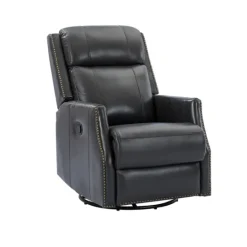 Kirkland's Home Charcoal Genuine Leather Swivel Recliner- Accent Chairs