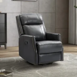 Kirkland's Home Charcoal Genuine Leather Swivel Recliner- Accent Chairs