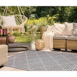 Kirkland's Home Charcoal Geo Lattice Outdoor Area Rug, 4X7- Outdoor Rugs
