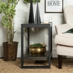 Kirkland's Home Charcoal Industrial Metal And Wood Accent Table- Accent & End Tables