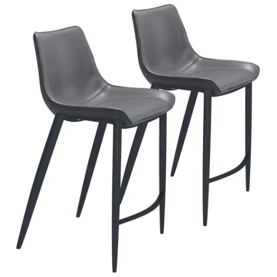 Kirkland's Home Charcoal Leather Stitch Counter Stools, Set Of 2- Bar Stools & Counter Height Stools