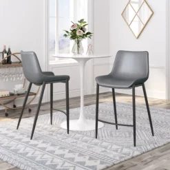 Kirkland's Home Charcoal Leather Stitch Counter Stools, Set Of 2- Bar Stools & Counter Height Stools