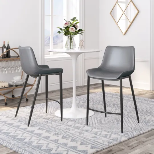 Kirkland's Home Charcoal Leather Stitch Counter Stools, Set Of 2- Bar Stools & Counter Height Stools