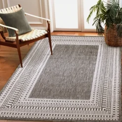 Kirkland's Home Charcoal Linear Macy Indoor/Outdoor Area Rug, 4X7- Outdoor Rugs