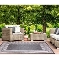 Kirkland's Home Charcoal Linear Macy Indoor/Outdoor Area Rug, 4X7- Outdoor Rugs