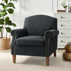 Kirkland's Home Charcoal Nailhead Trim Armchair- Accent Chairs