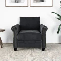 Kirkland's Home Charcoal Rolled Arms Upholstered Accent Chair- Accent Chairs