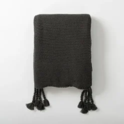 Kirkland's Home Charcoal Spring Knit Throw Blanket- Blankets & Throws