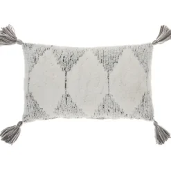 Kirkland's Home Charcoal Stripe Diamond Tassels Lumbar Pillow- Pillows