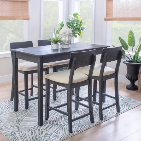 Kirkland's Home Charcoal Wood Upholstered 5-Pc. Dining Set- Dining Sets