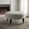 Kirkland's Home Charlotte Tufted Round Natural Ottoman- Benches & Ottomans