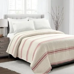 Kirkland's Home Cherry Red Pick Stitch Stripe King Quilt- Quilts