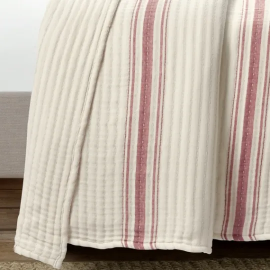 Kirkland's Home Cherry Red Pick Stitch Stripe Queen Quilt- Quilts