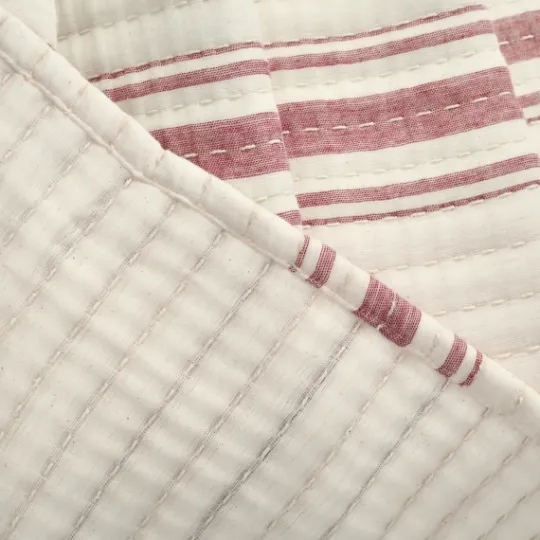 Kirkland's Home Cherry Red Pick Stitch Stripe Queen Quilt- Quilts