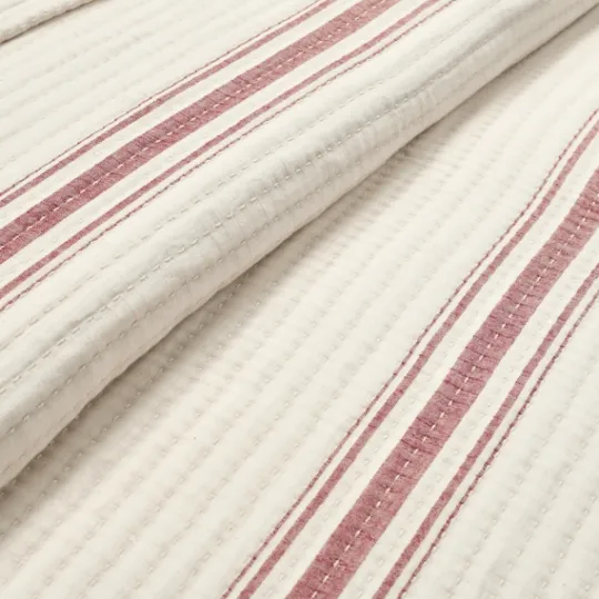 Kirkland's Home Cherry Red Pick Stitch Stripe Queen Quilt- Quilts