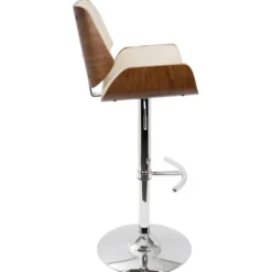 Kirkland's Home Cherry Wood And Cream Leather Vintage Barstool- Bar Stools & Counter Height Stools