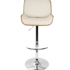 Kirkland's Home Cherry Wood And Cream Leather Vintage Barstool- Bar Stools & Counter Height Stools