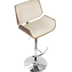 Kirkland's Home Cherry Wood And Cream Leather Vintage Barstool- Bar Stools & Counter Height Stools