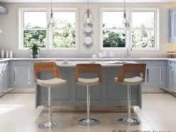Kirkland's Home Cherry Wood And Leather Swivel Bar Stool- Bar Stools & Counter Height Stools