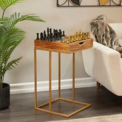 Kirkland's Home Chess Top Wood C-Frame Accent Table- Accent & End Tables