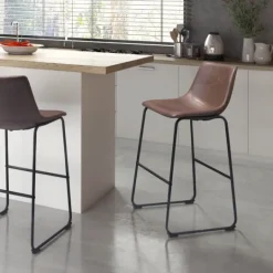 Kirkland's Home Chestnut Faux Leather Sloped Bar Stools, Set Of 2- Bar Stools & Counter Height Stools