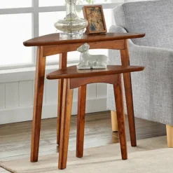 Kirkland's Home Chestnut Wood Triangular Accent Tables, Set Of 2- Accent & End Tables
