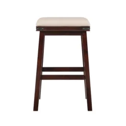 Kirkland's Home Chestnut Wood Upholstered Leather Bar Stool- Bar Stools & Counter Height Stools