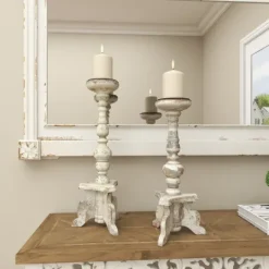 Kirkland's Home Chipped Wood Pillar Candle Holders, Set Of 2- Candle Holders