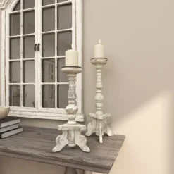 Kirkland's Home Chipped Wood Pillar Candle Holders, Set Of 2- Candle Holders